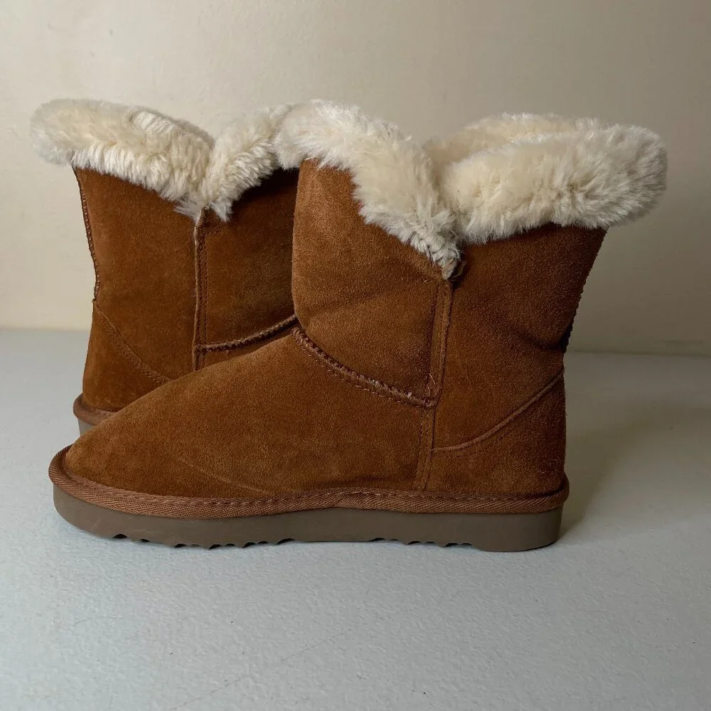 Macy's Style & Co Brown Suede Leather Faux Fur Lined Boots Size 7